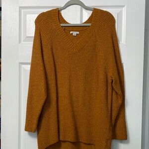 Orange V-Neck Knit Sweater with Relaxed Fit